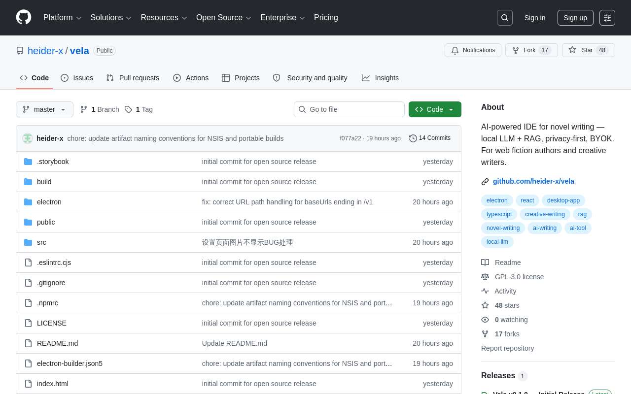 [开源] Vela — 一款本地优先、隐私安全的 AI 长文/小说创作 IDE