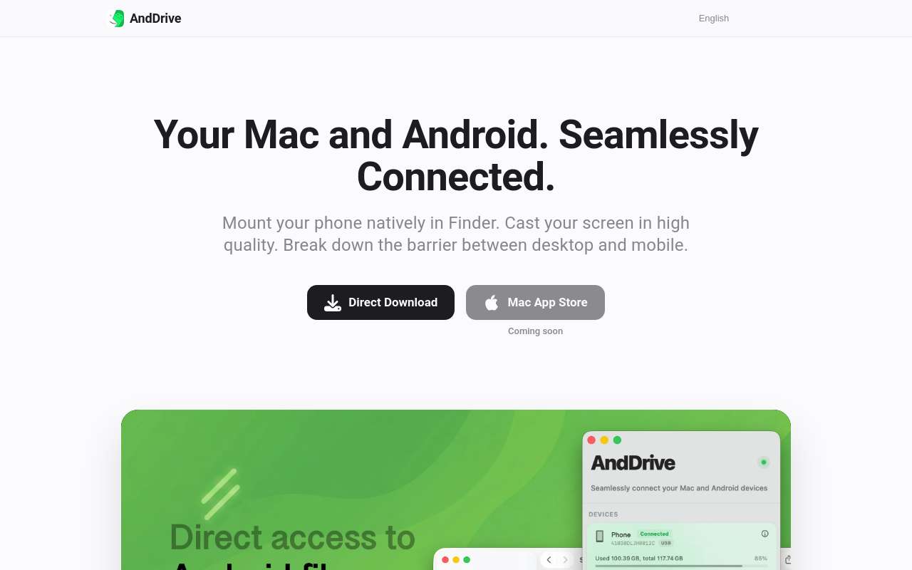 可能是体验最好的 Mac 端 Android 屏幕镜像+文件传输工具： AndDrive（纯免费，不送码）