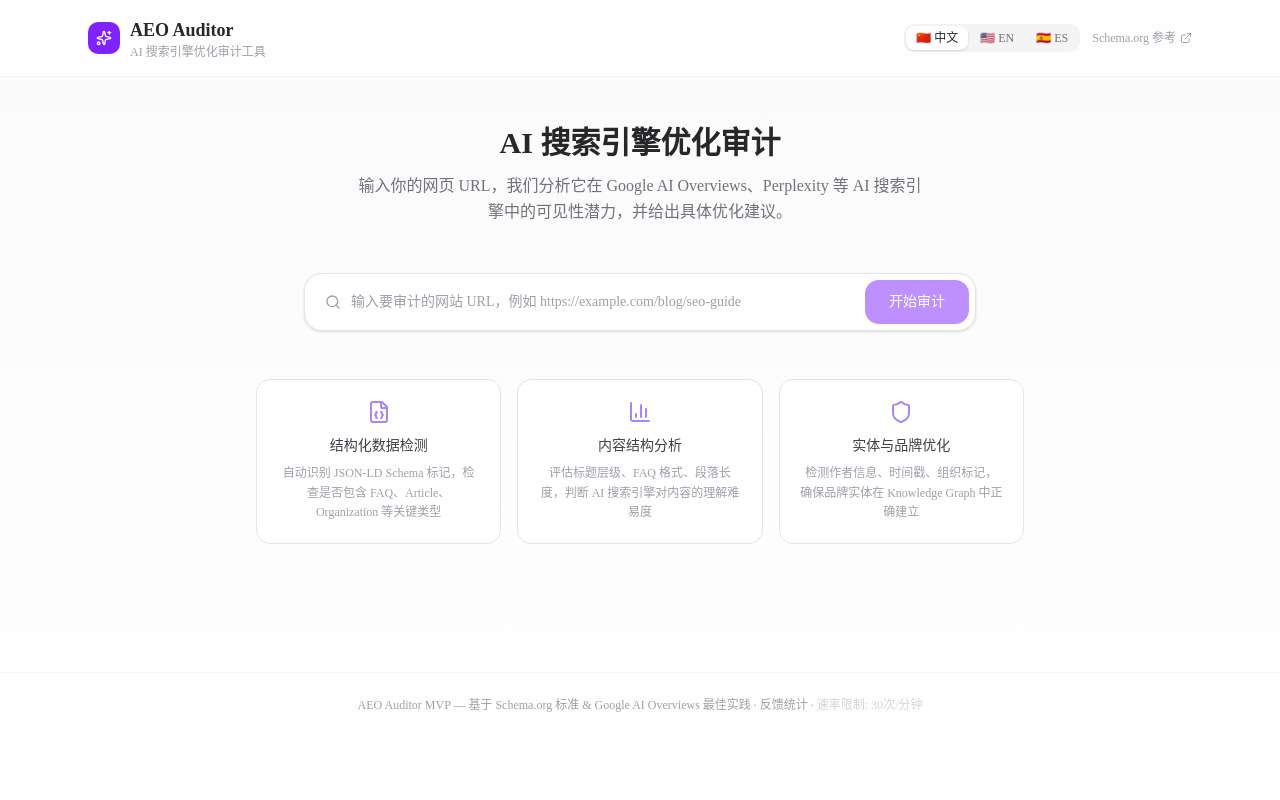 我做了一个免费的 SEO 自助诊断工具： 7 步审计你的网站 — AEO Auditor
