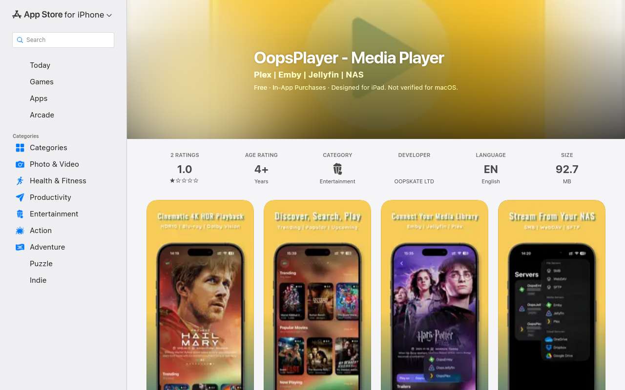 [送码]OopsPlayer 升级 v2.1.0， iPhone / iPad /AppleTV
