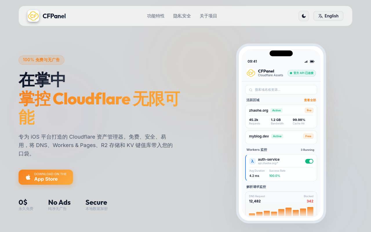 [完全免费] iOS 上的 cloudflare dashboard