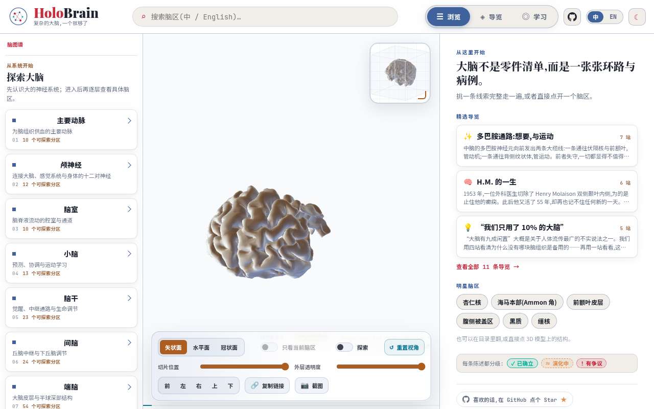 对脑科学有兴趣的朋友看过来：分享自己 vibe 的一个教育向 3D 作品