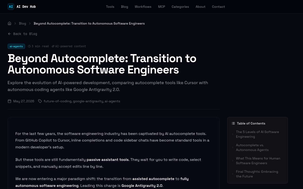 探讨: AI 自动编程工具从 autocomplete (Cursor) 演进到 autonomous agents 对开发者的影响