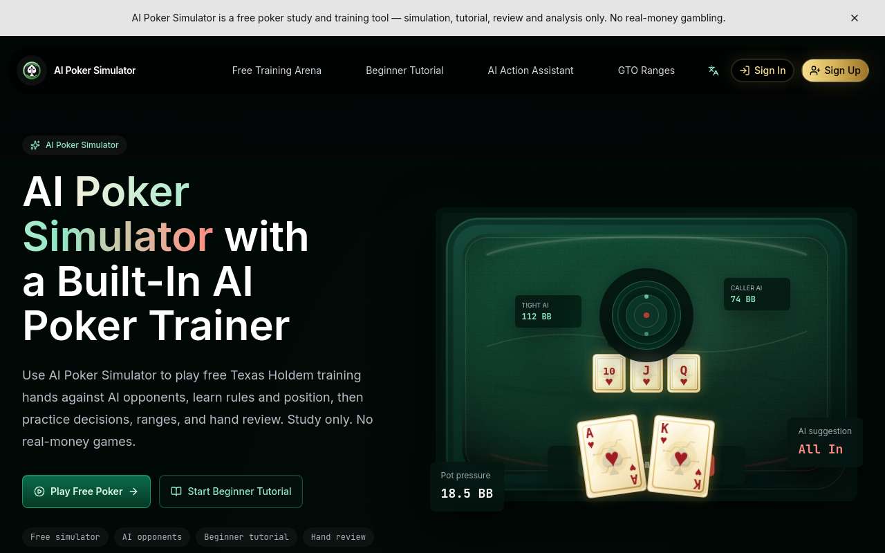 AI 德州扑克模拟器,可以练习、复盘